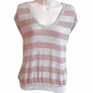 🆕 Splendid striped short sleeve knit scoop neck pullover sweater top gray xs